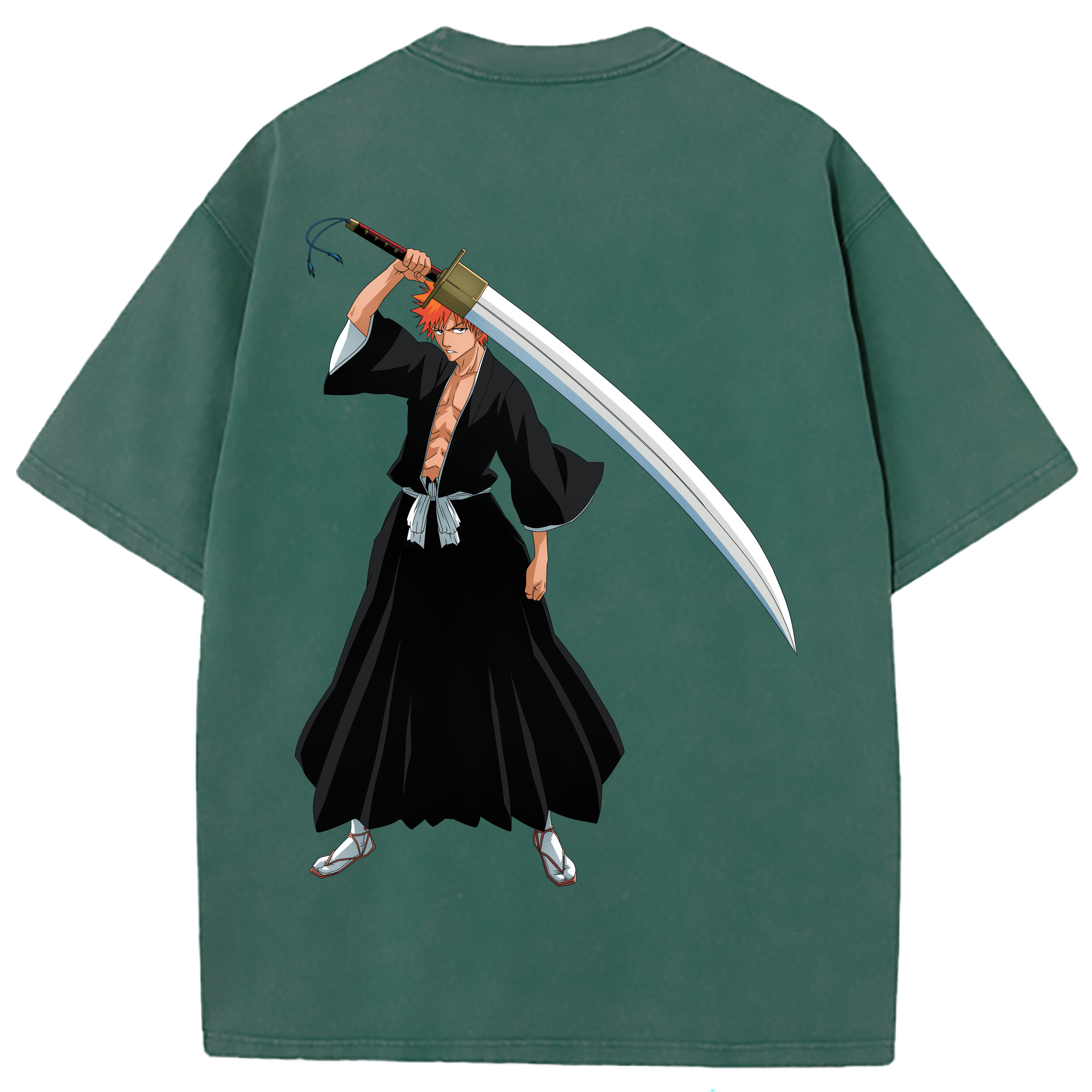 （画像用） ブリーチ 黒崎一護（くろさき いちご）BLEACH Kurosaki Ichigo 綿100% ヴィンテージ風 半袖Tシャツ（背面プリント）